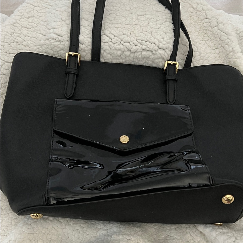 Michael Kors Black Tote with Patent Front Pocket
